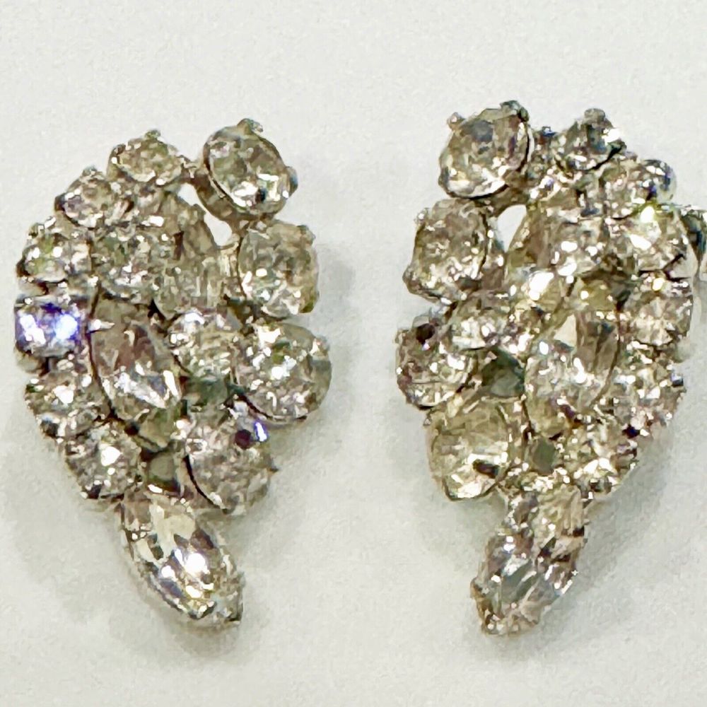 Kramer Clip on Earring Vintage Signed Clear Rhinestones